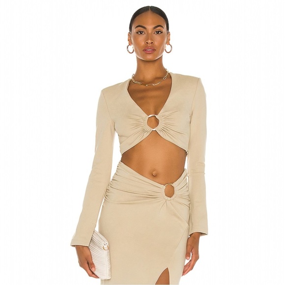 Nicholas Size US 6 Rosa Long Sleeve Crop Top in Semolina Beige - Picture 1 of 8